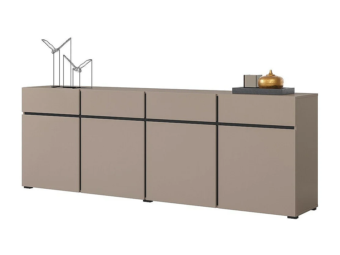 Buffet XL coloris beige et noir 225cm collection HAVANA. Bahut  design avec 4 portes et 4 tiroirs.