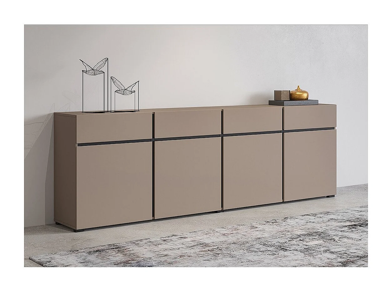 Buffet XL kleur beige en zwart 225cm collectie HAVANA. Dressoir design met 4 deuren en 4 laden.