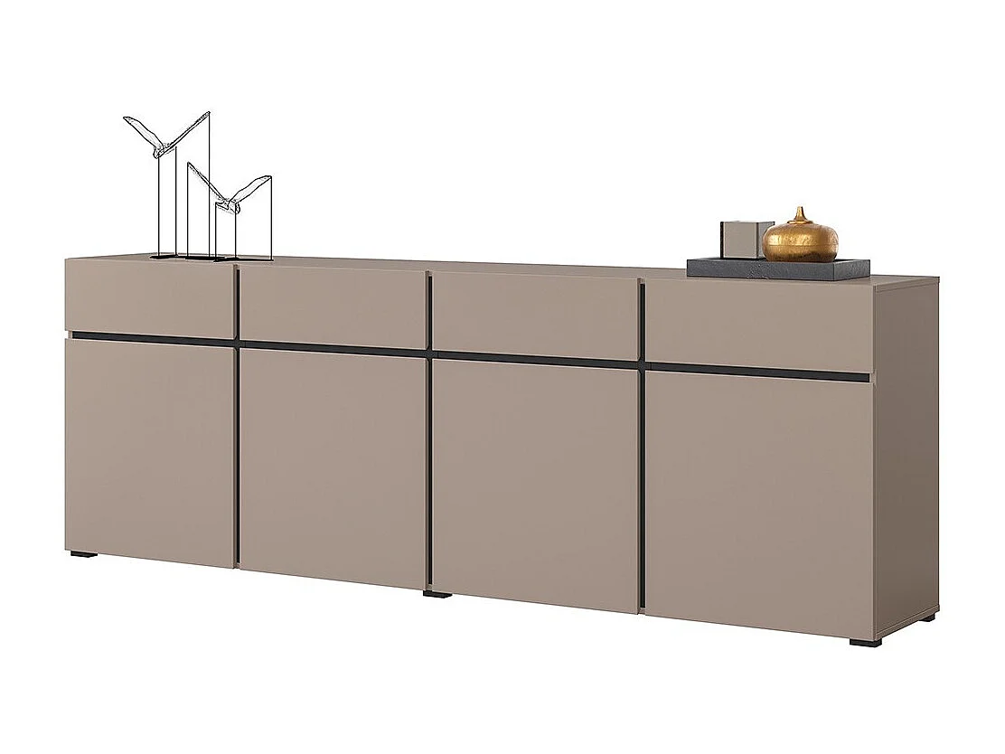 Buffet XL kleur beige en zwart 225cm collectie HAVANA. Dressoir design met 4 deuren en 4 laden.