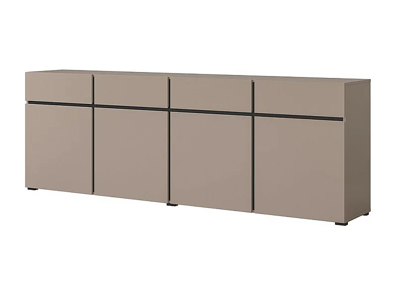 Buffet XL coloris beige et noir 225cm collection HAVANA. Bahut  design avec 4 portes et 4 tiroirs.