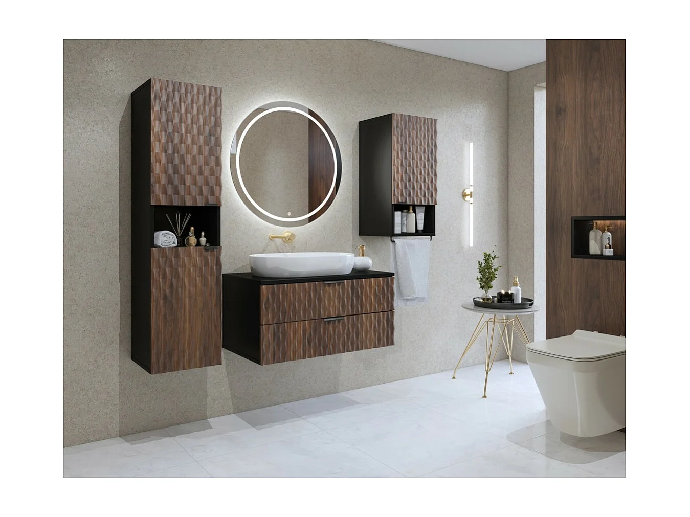 Colonne de salle de bain collection KING – Chêne foncé et noir