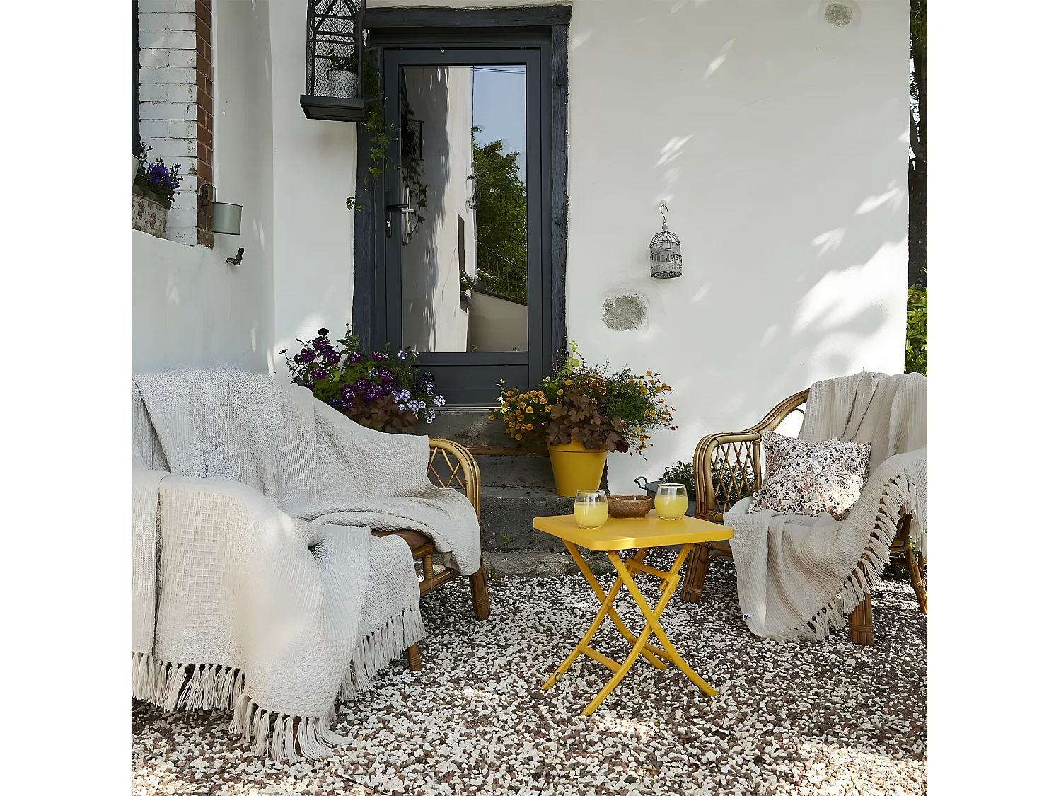 KARL - Plaid à Franges 100% Recyclé Tissage Nid d'abeilles 130x160cm Pampa