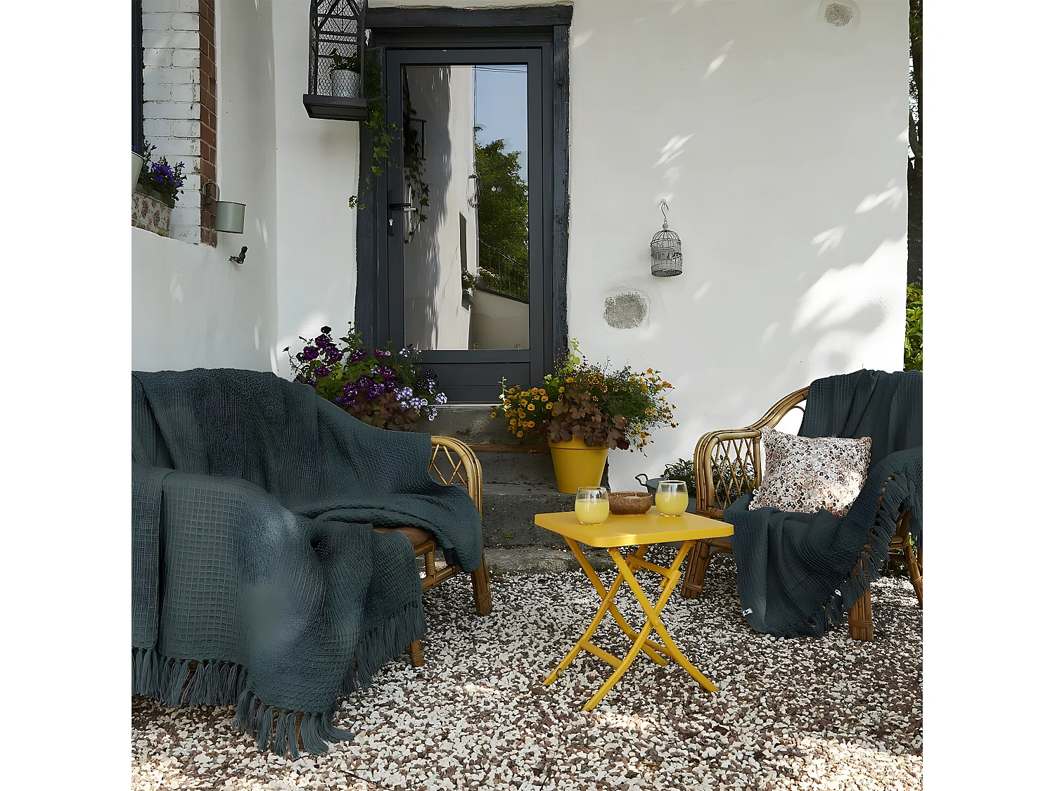 KARL - Plaid à Franges 100% Recyclé Tissage Nid d'abeilles 130x160cm Ardoise