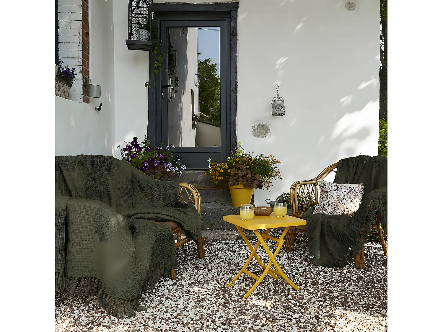 KARL - Plaid à Franges 100% Recyclé Tissage Nid d'abeilles 130x160cm Thym