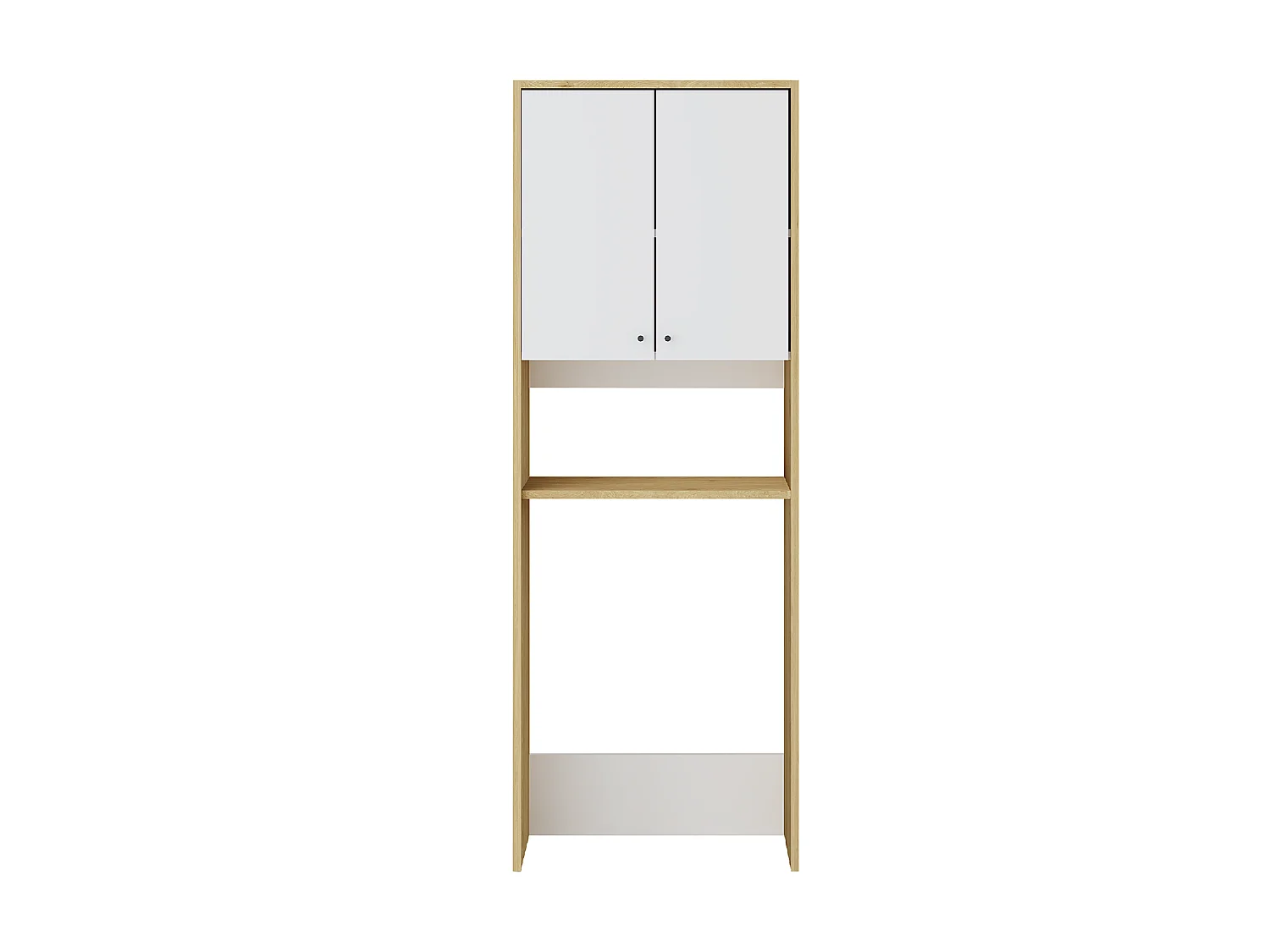 Meuble pour machine à laver avec double portes - L65 x H180 cm - Blanc et naturel clair - WORIKA