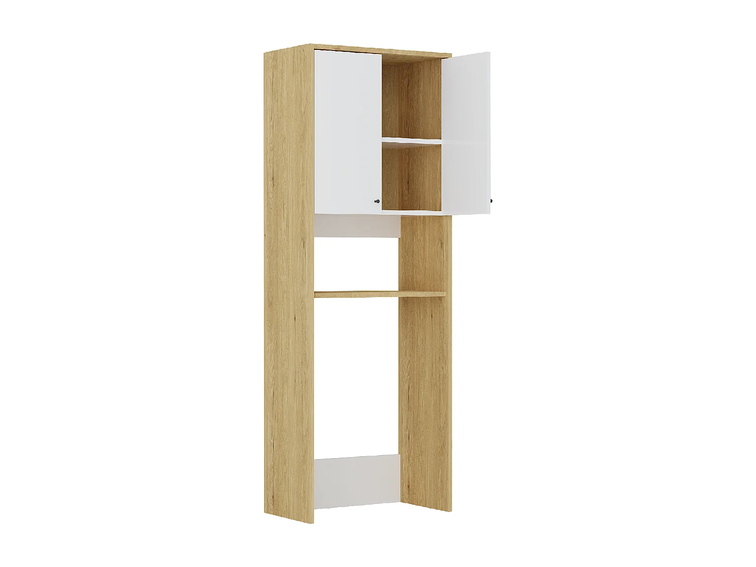 Meuble pour machine à laver avec double portes - L65 x H180 cm - Blanc et naturel clair - WORIKA