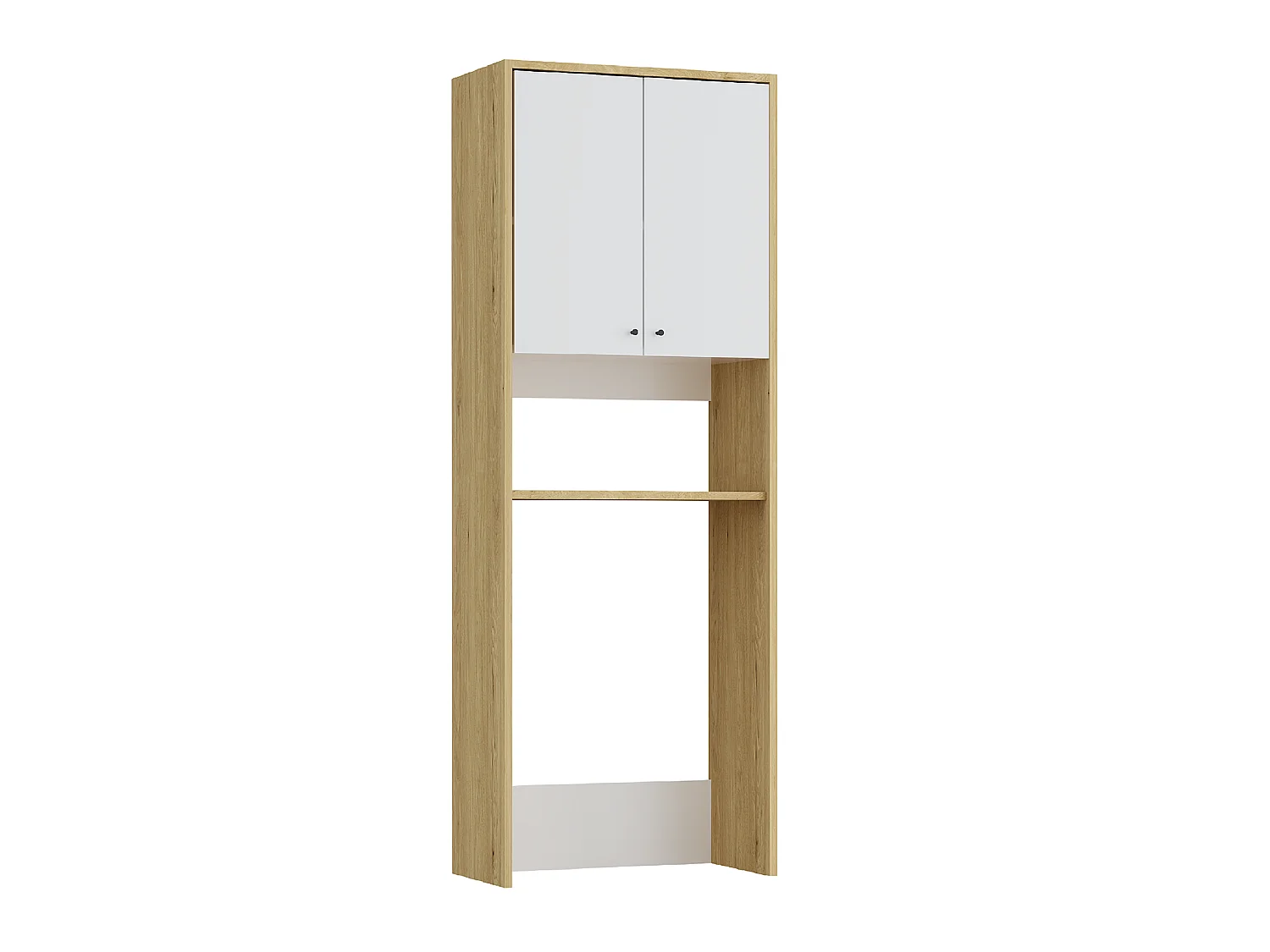 Meuble pour machine à laver avec double portes - L65 x H180 cm - Blanc et naturel clair - WORIKA