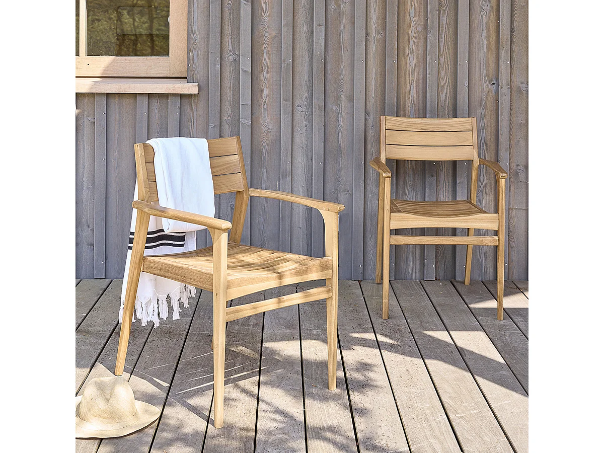 Lot de 2 fauteuils de jardin en teck massif