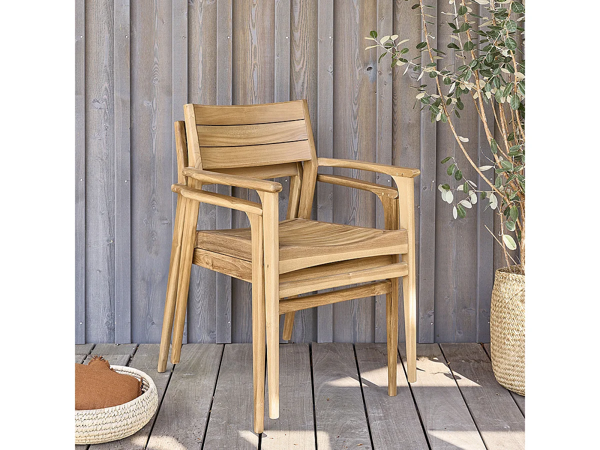 Lot de 2 fauteuils de jardin en teck massif