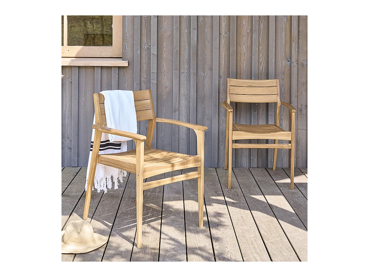 Lot de 2 fauteuils de jardin en teck massif
