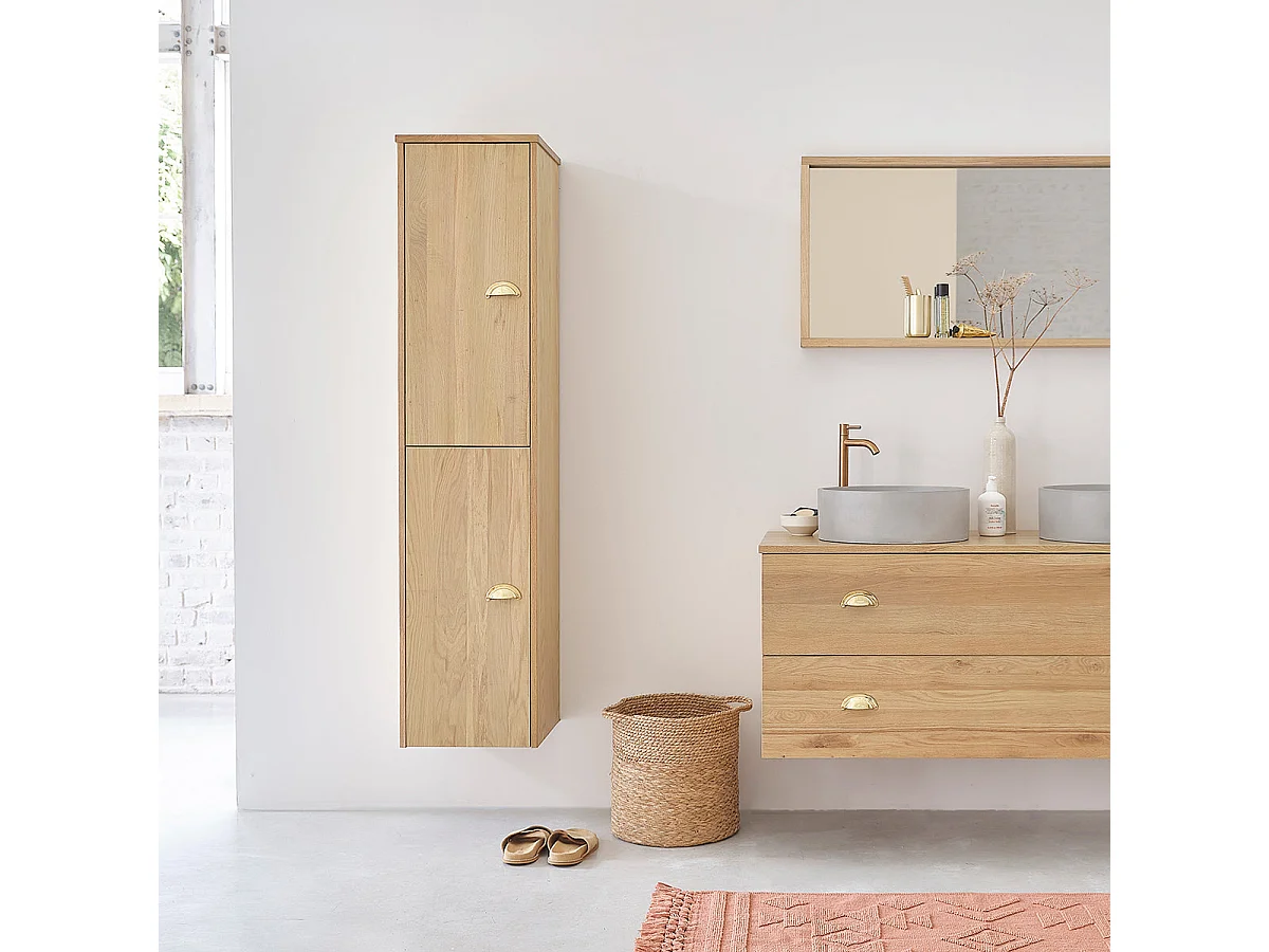 Colonne de salle de bain en chêne massif suspendue