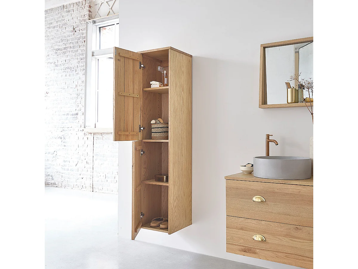 Colonne de salle de bain en chêne massif suspendue