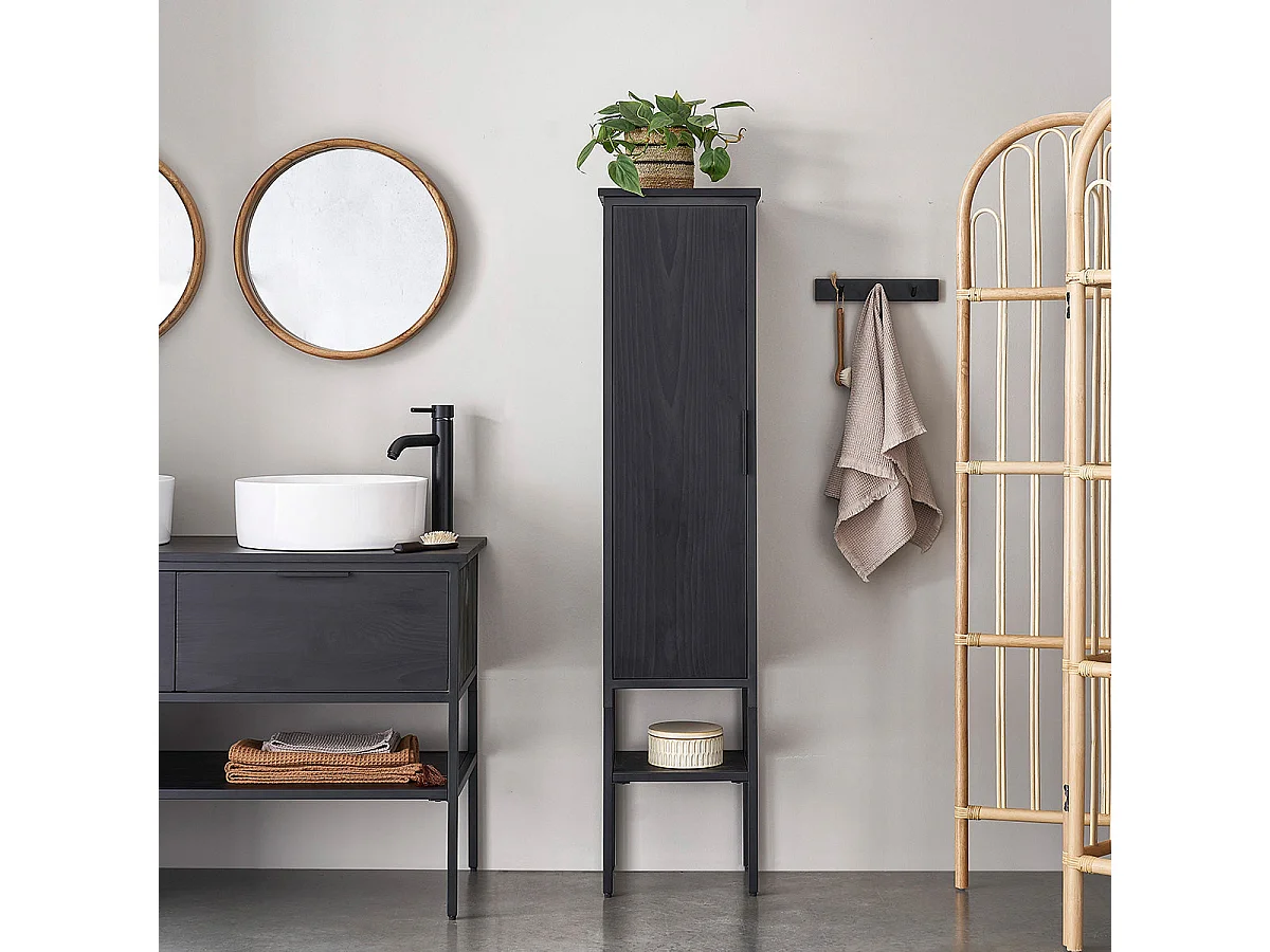 Colonna da bagno in legno massello di pino e metallo