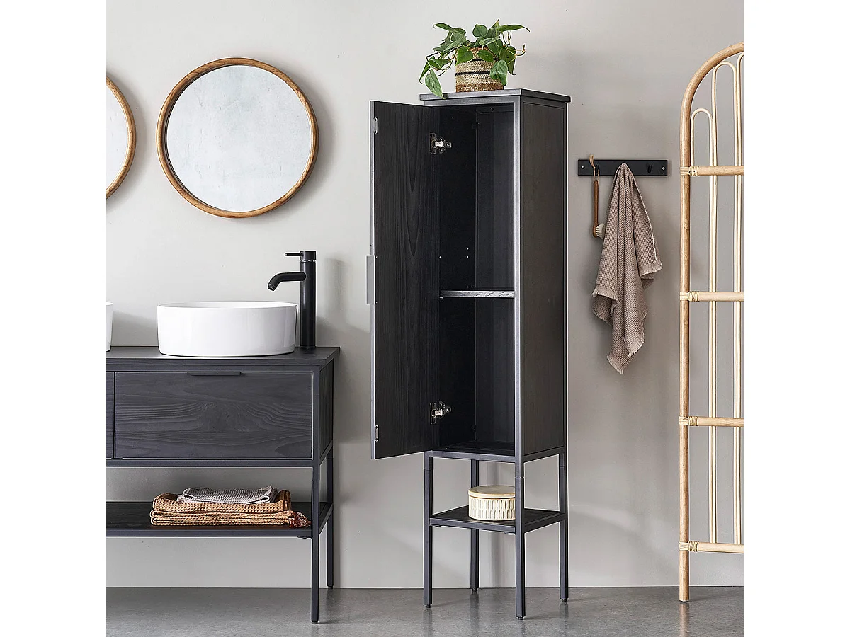 Colonna da bagno in legno massello di pino e metallo