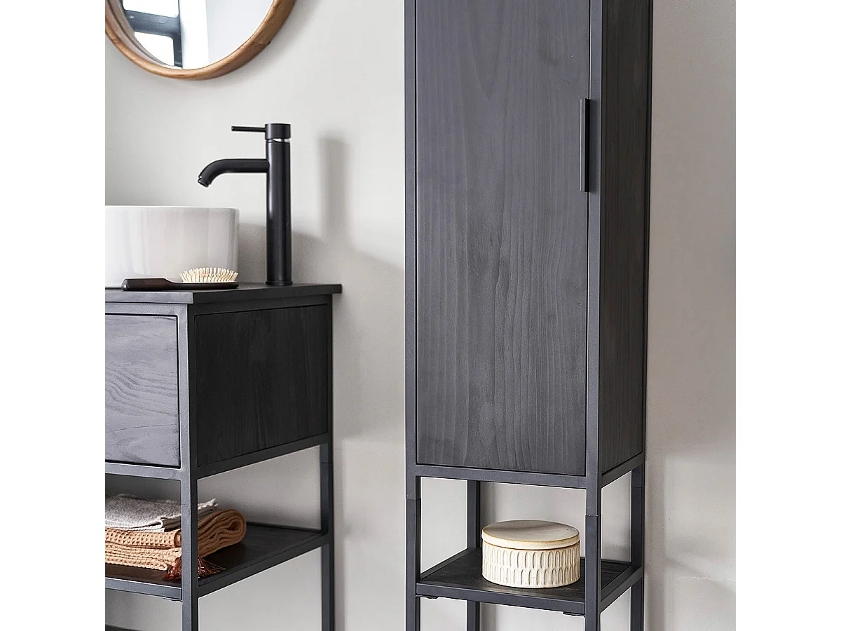 Colonna da bagno in legno massello di pino e metallo