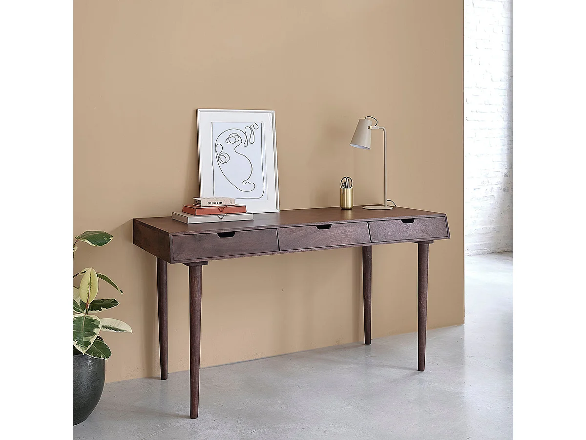 Bureau en bois de manguier 140 cm 3 tiroirs