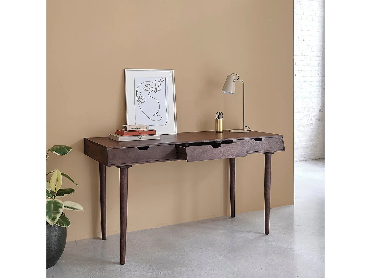 Bureau en bois de manguier 140 cm 3 tiroirs