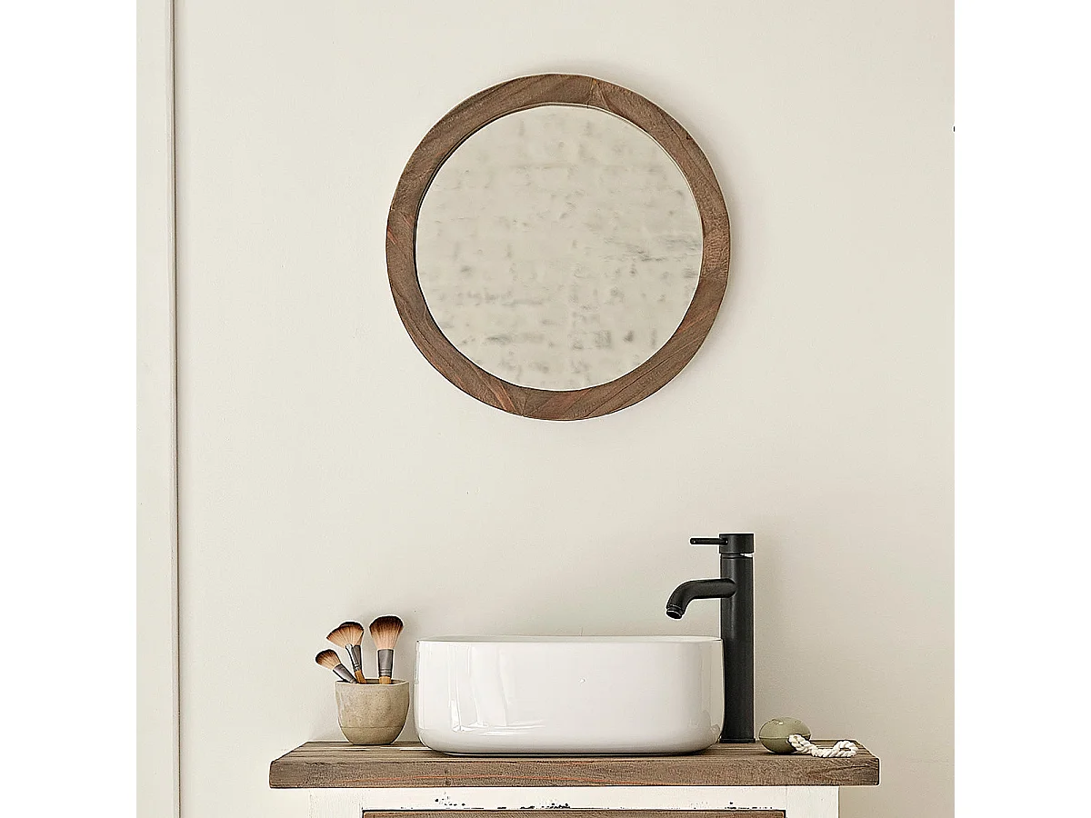 Miroir en pin recyclé massif rond