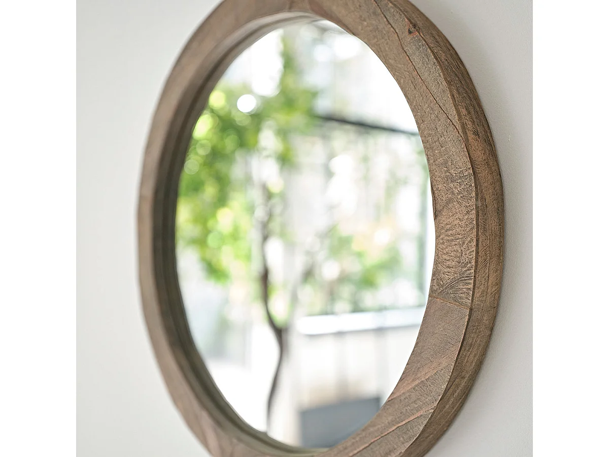 Miroir en pin recyclé massif rond