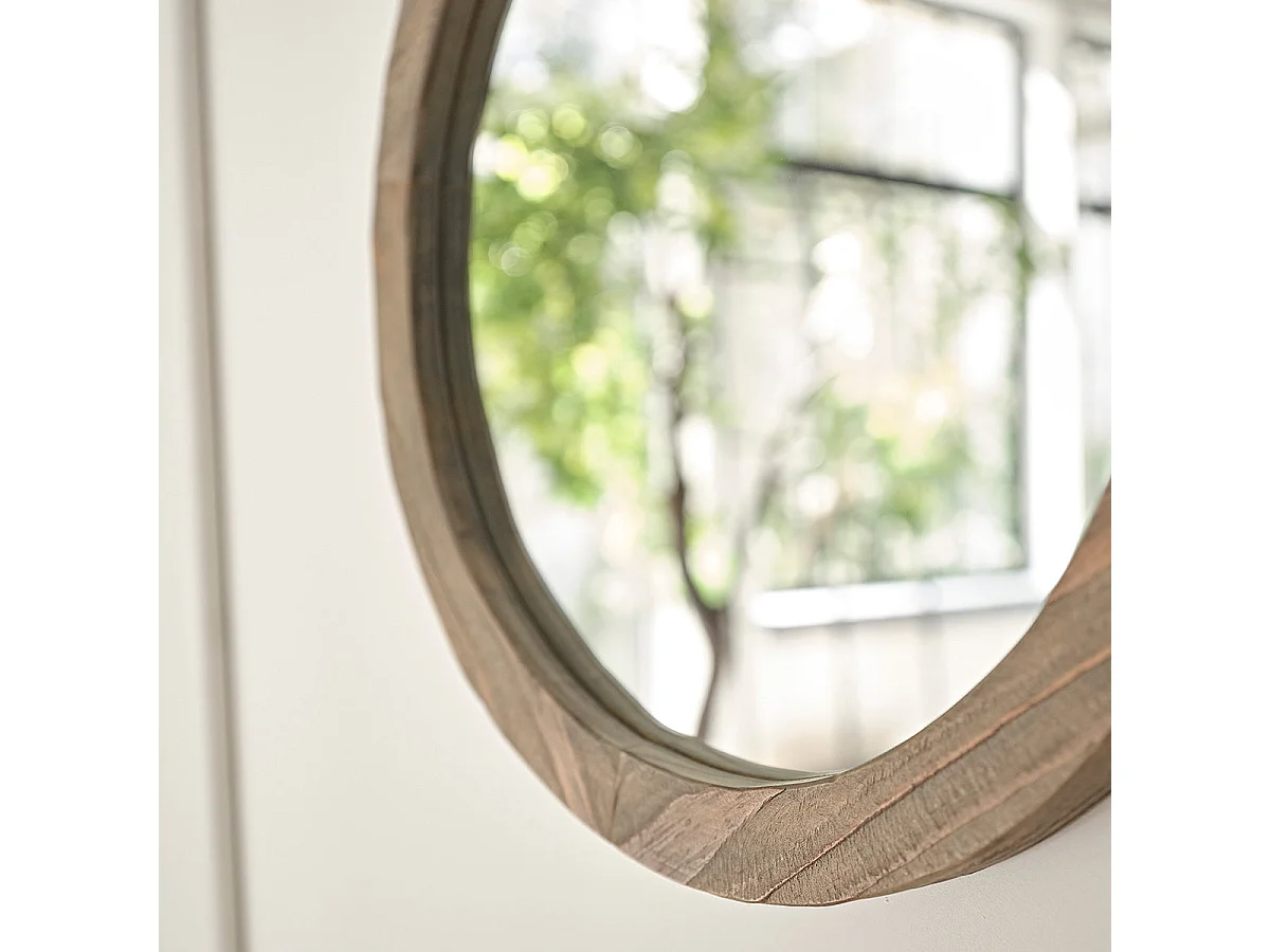 Miroir en pin recyclé massif rond