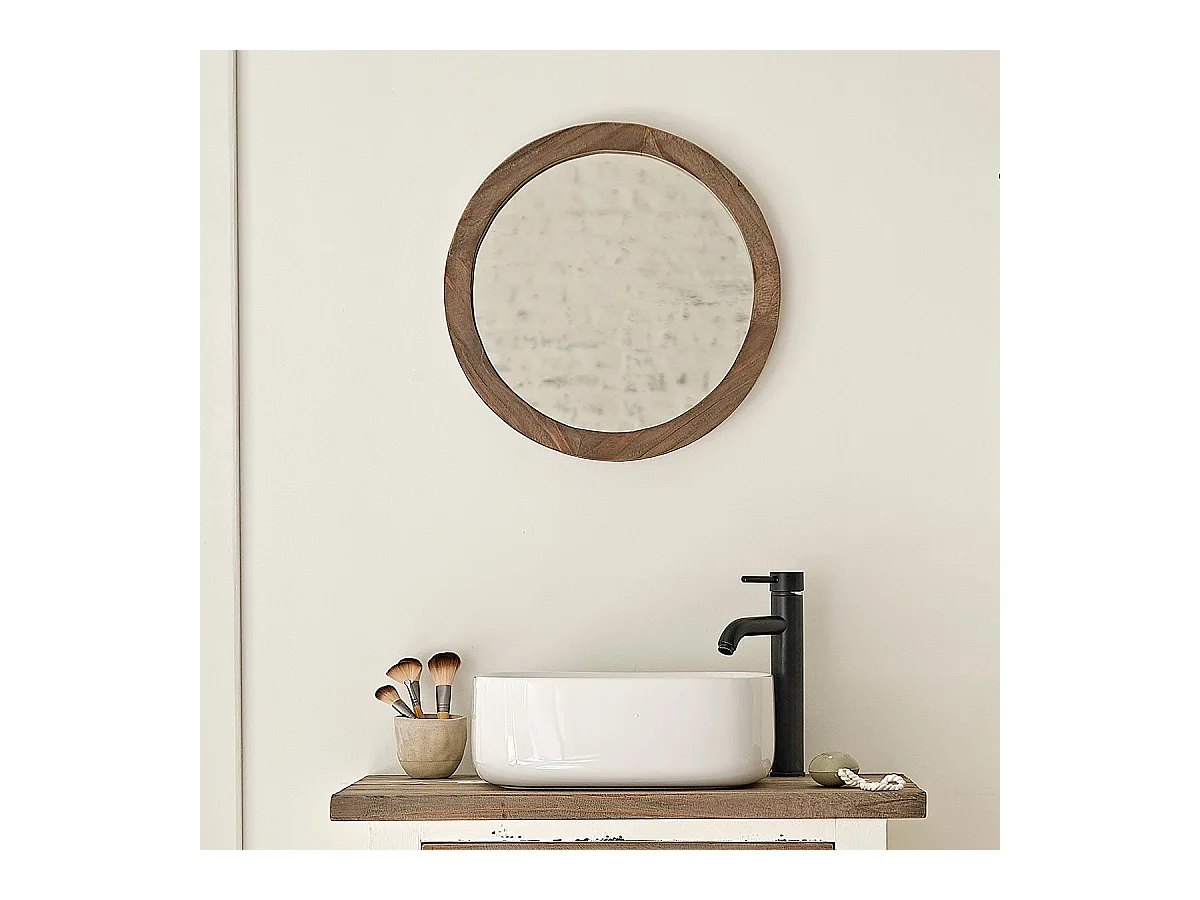 Miroir en pin recyclé massif rond
