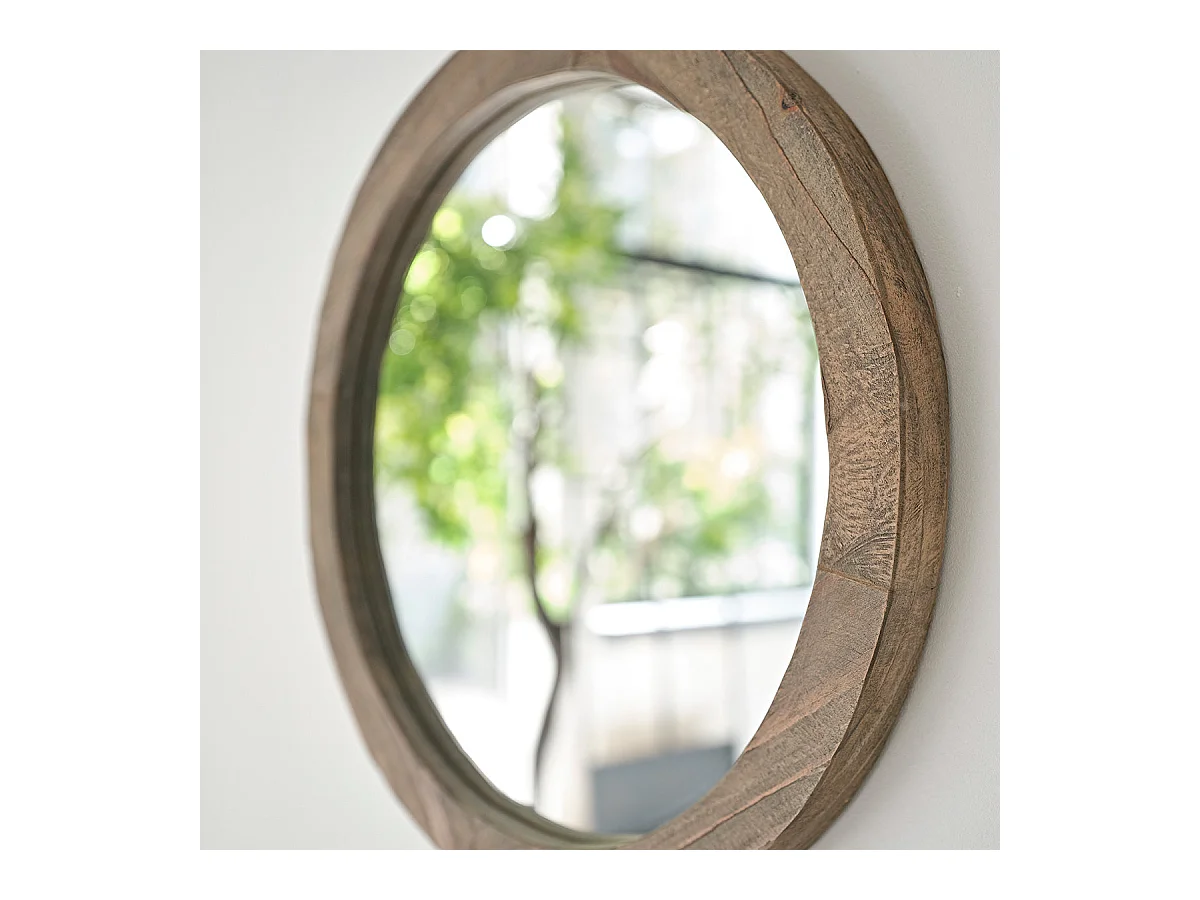 Espejo redondo de madera pino reciclado