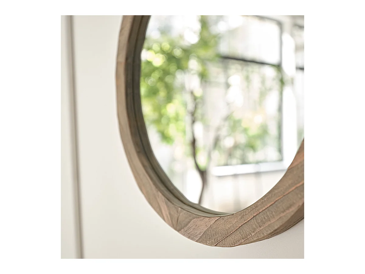 Espejo redondo de madera pino reciclado