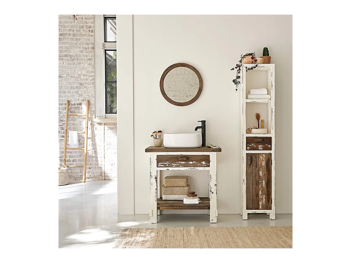 Espejo redondo de madera pino reciclado