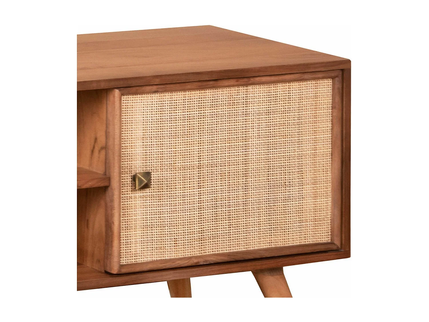 KESIAH - Meuble TV 2 portes 2 niches en acacia finition teinté teck avec plaquage cannage