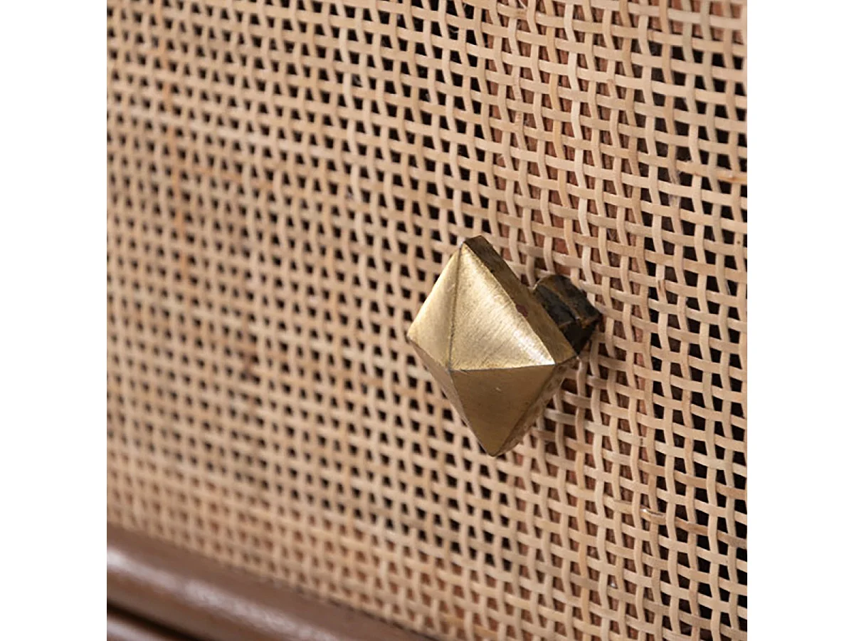 KESIAH - Buffet 2 portes 3 tiroirs en acacia finition teinté teck avec plaquage cannage