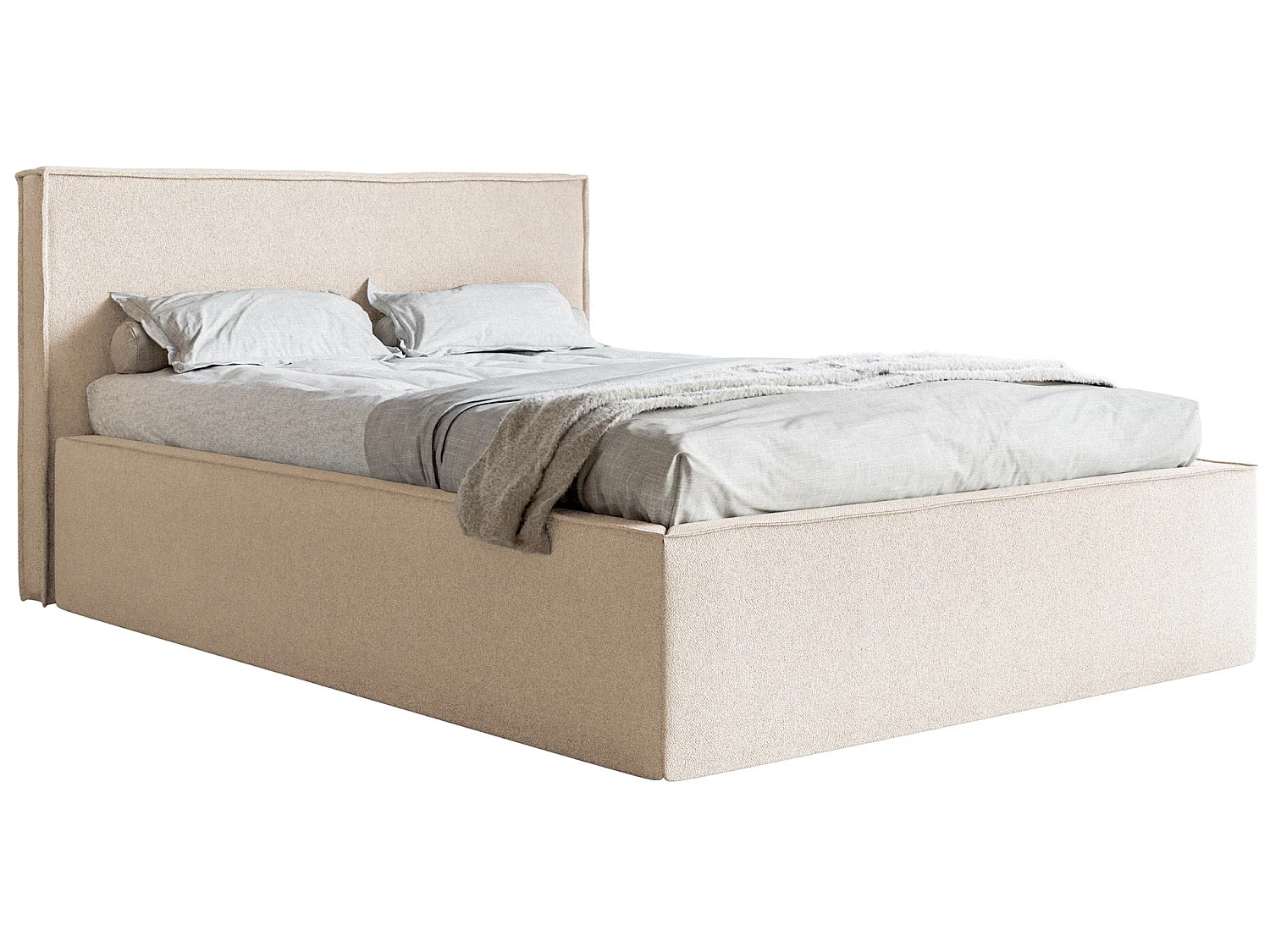 Tweepersoonsbed gestoffeerd - 180x200 cm - in lichtbeige chenillestof - LUCERA