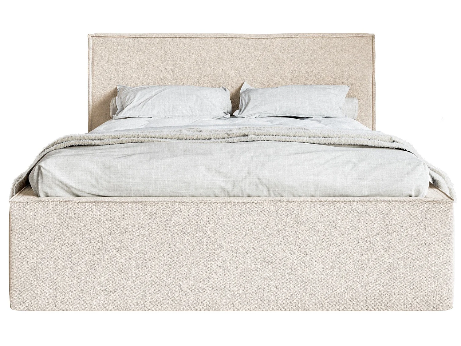 Tweepersoonsbed gestoffeerd - 180x200 cm - in lichtbeige chenillestof - LUCERA