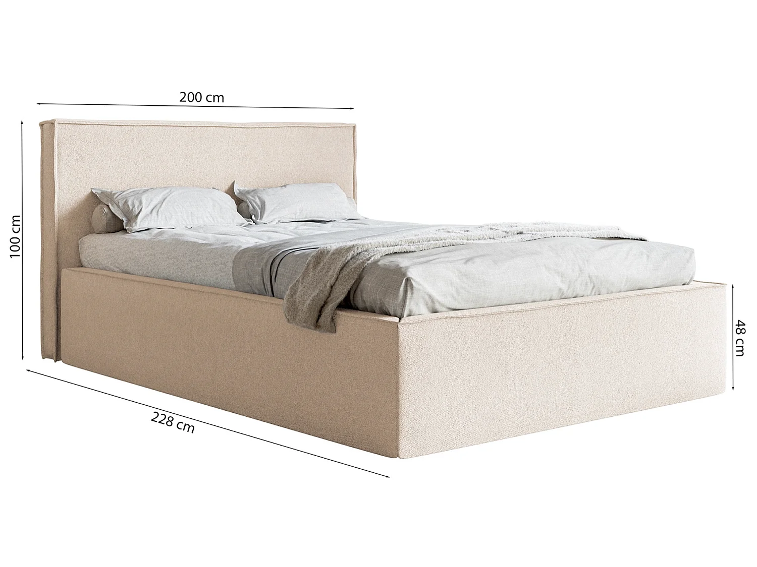 Tweepersoonsbed gestoffeerd - 180x200 cm - in lichtbeige chenillestof - LUCERA