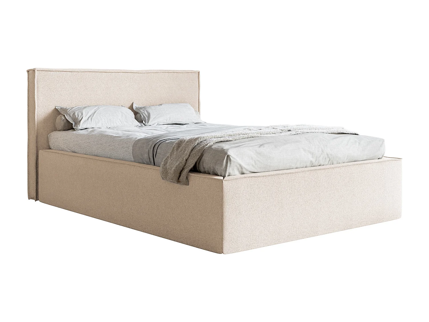 Lit capitonné double - 140x200 cm - en tissu chenille beige clair - LUCERA