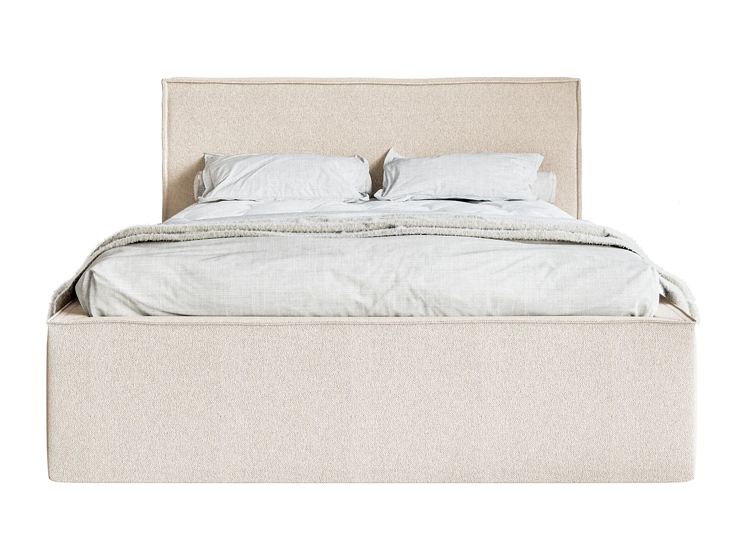 Lit capitonné double - 140x200 cm - en tissu chenille beige clair - LUCERA