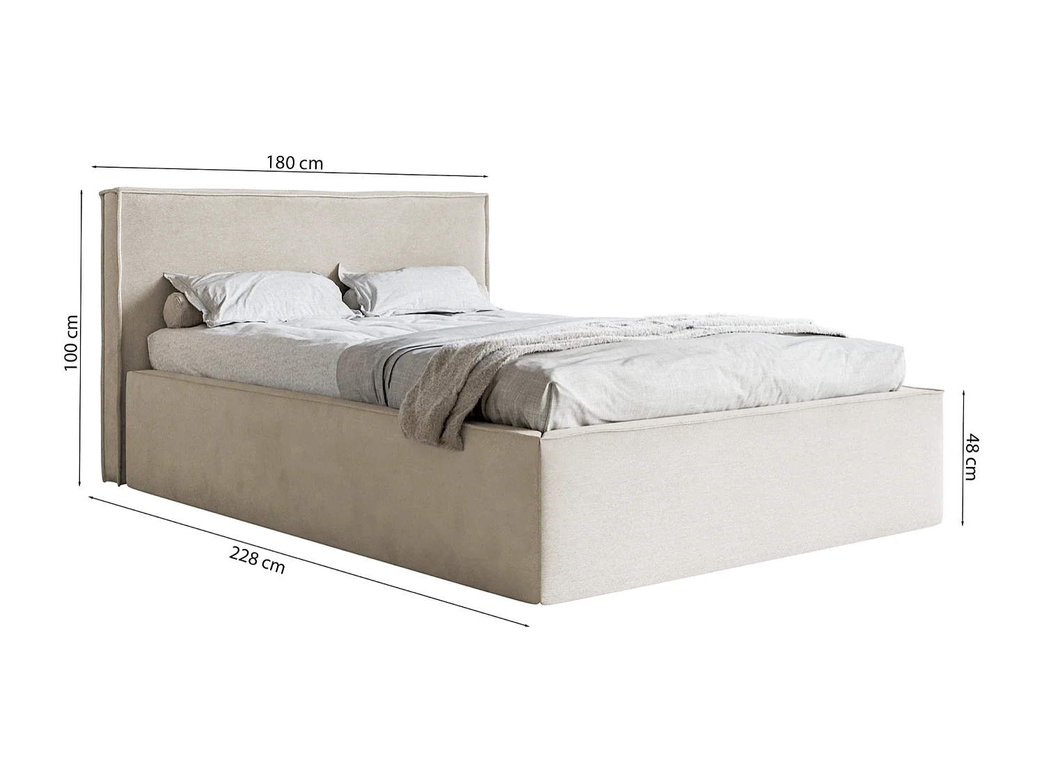 Tweepersoonsbed gestoffeerd - 160x200 cm - in lichtbeige chenillestof - LUCERA