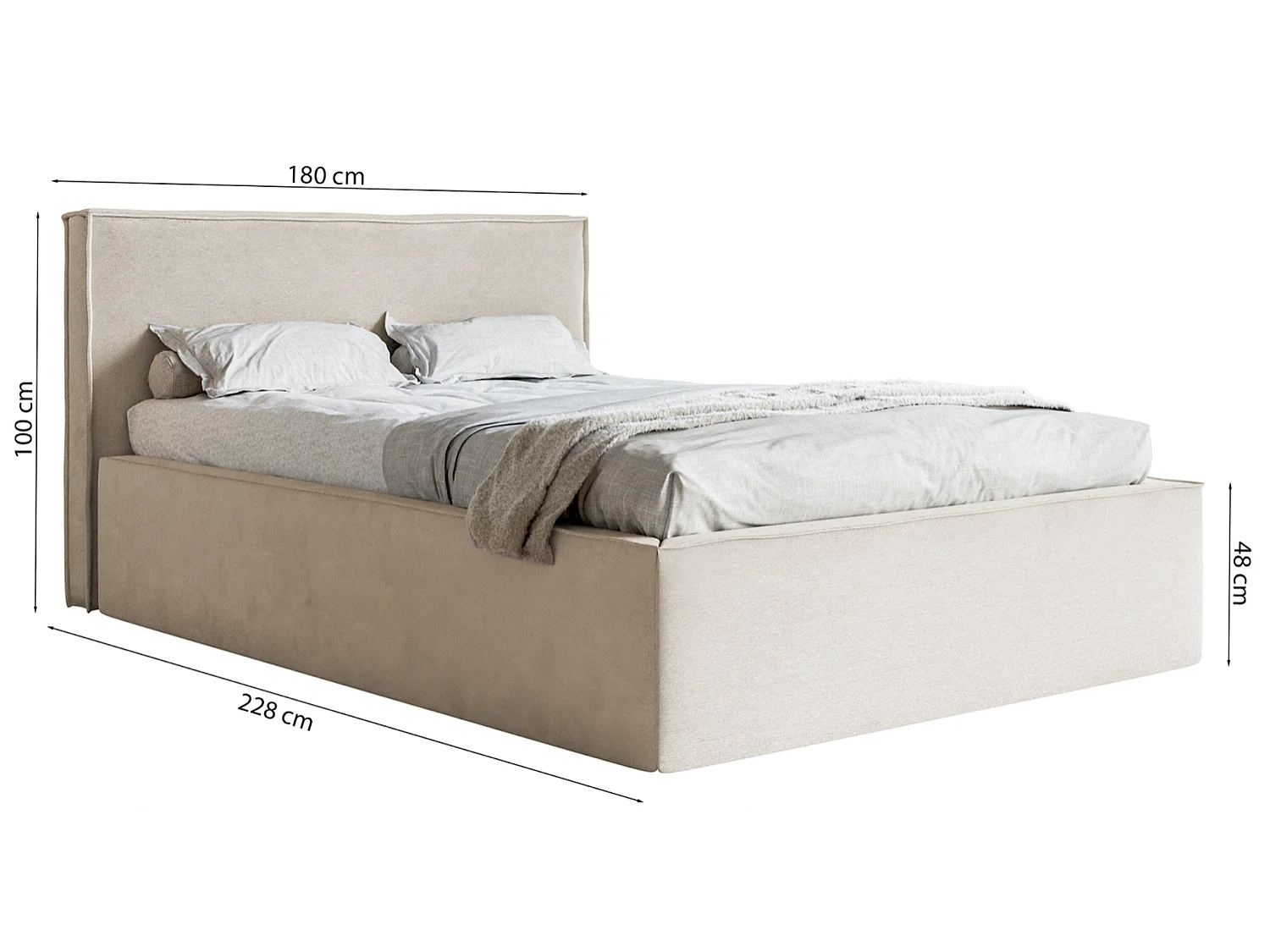 Lit capitonné double - 160x200 cm - en tissu chenille beige clair - LUCERA