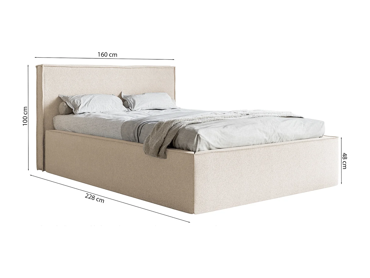 Lit capitonné double - 140x200 cm - en velours gris - LUCERA