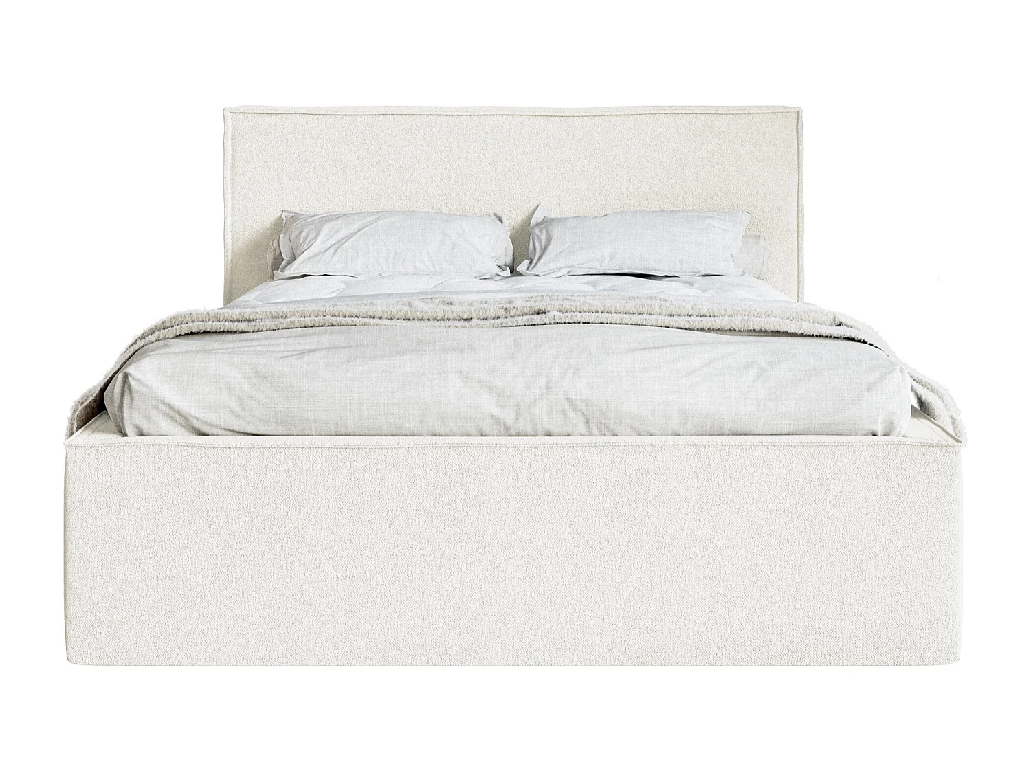 Lit capitonné double - 160x200 cm - en tissu chenille crème - LUCERA