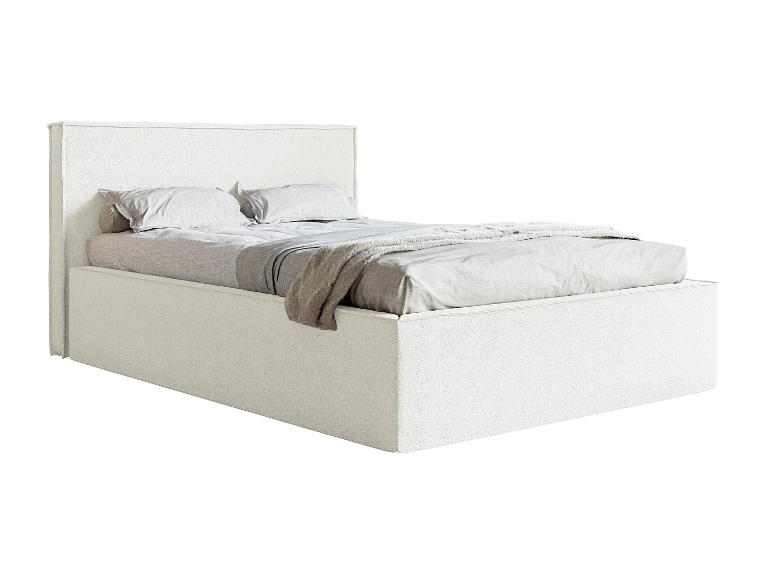 Lit capitonné double - 140x200 cm - en tissu chenille crème - LUCERA