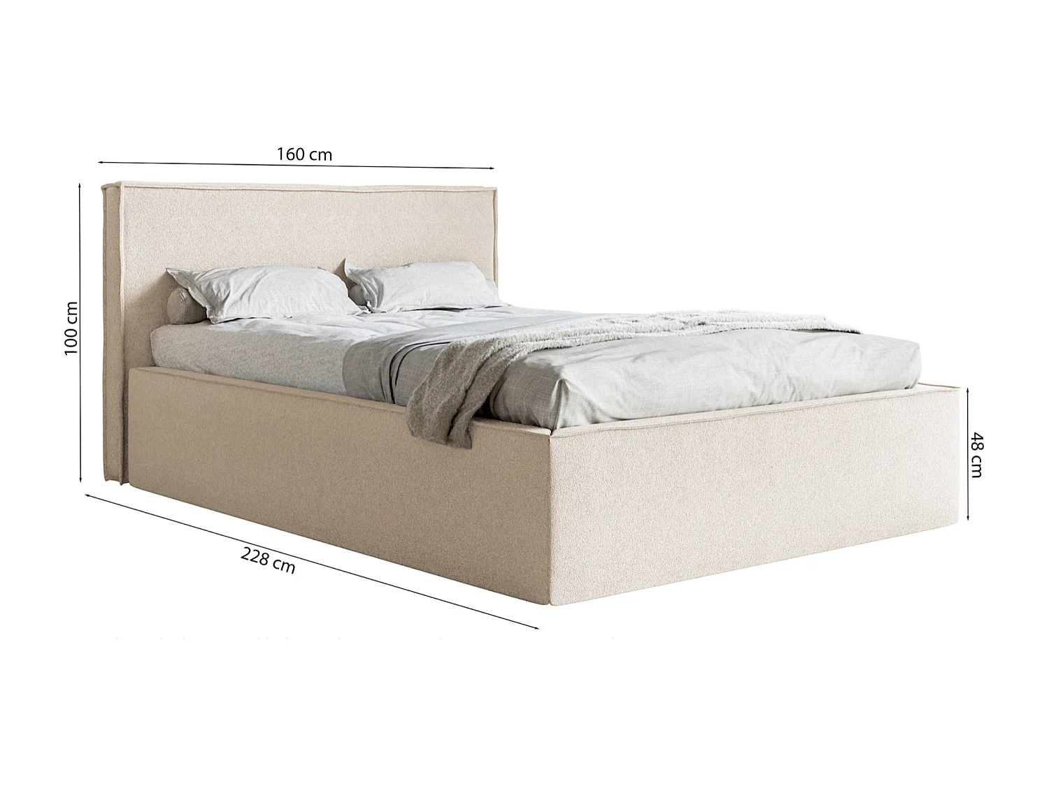 Lit capitonné double - 140x200 cm - en tissu chenille crème - LUCERA