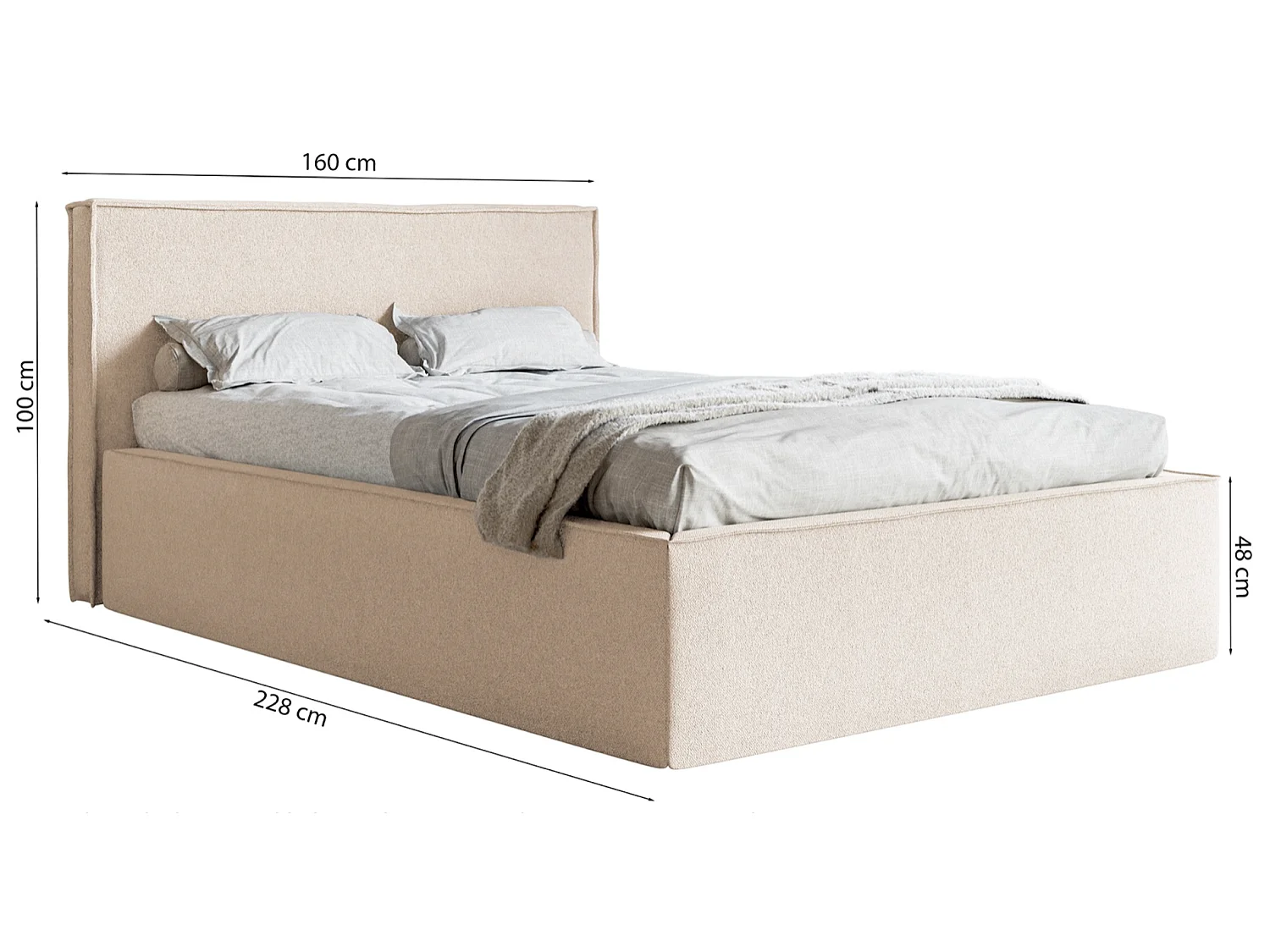 Tweepersoonsbed gestoffeerd - 140x200 cm - in crèmekleurige chenillestof - LUCERA