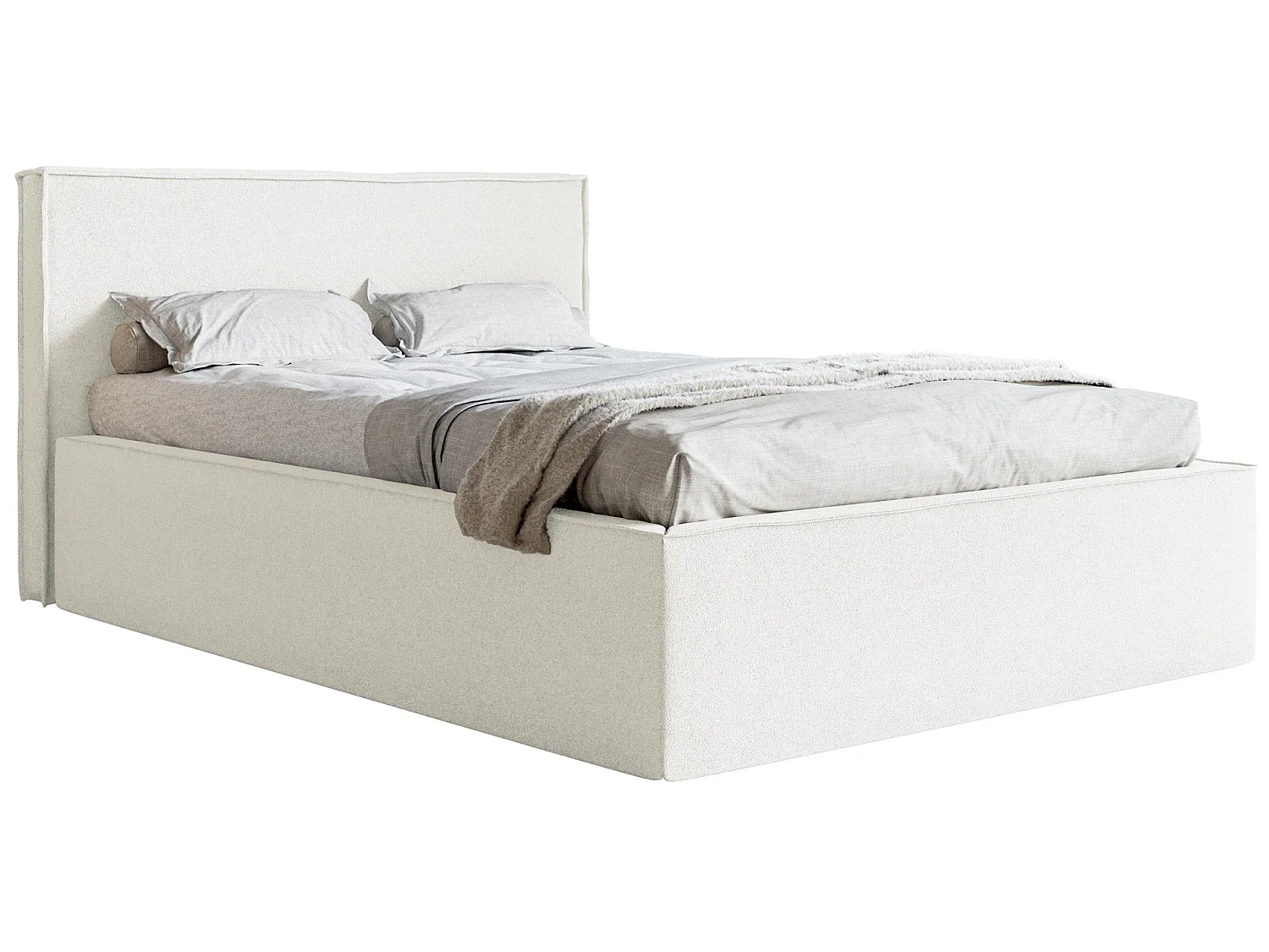 Tweepersoonsbed gestoffeerd - 180x200 cm - in crèmekleurige chenillestof - LUCERA