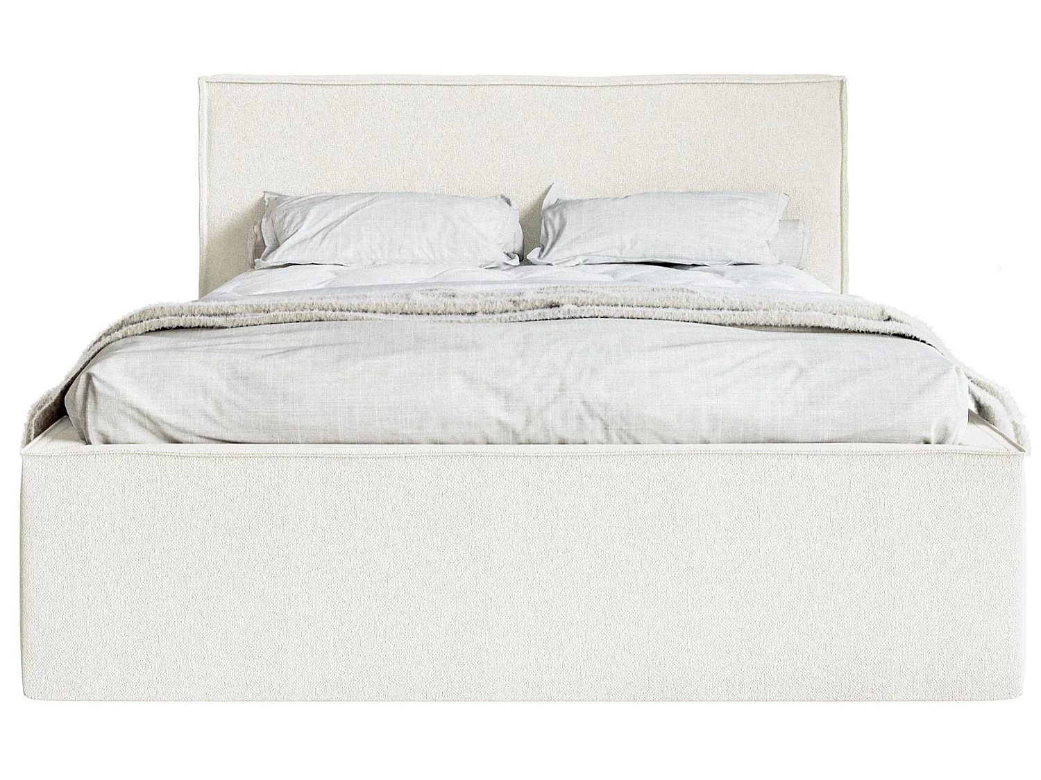 Tweepersoonsbed gestoffeerd - 180x200 cm - in crèmekleurige chenillestof - LUCERA