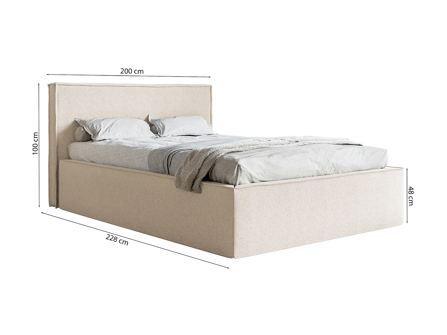 Tweepersoonsbed gestoffeerd - 180x200 cm - in crèmekleurige chenillestof - LUCERA