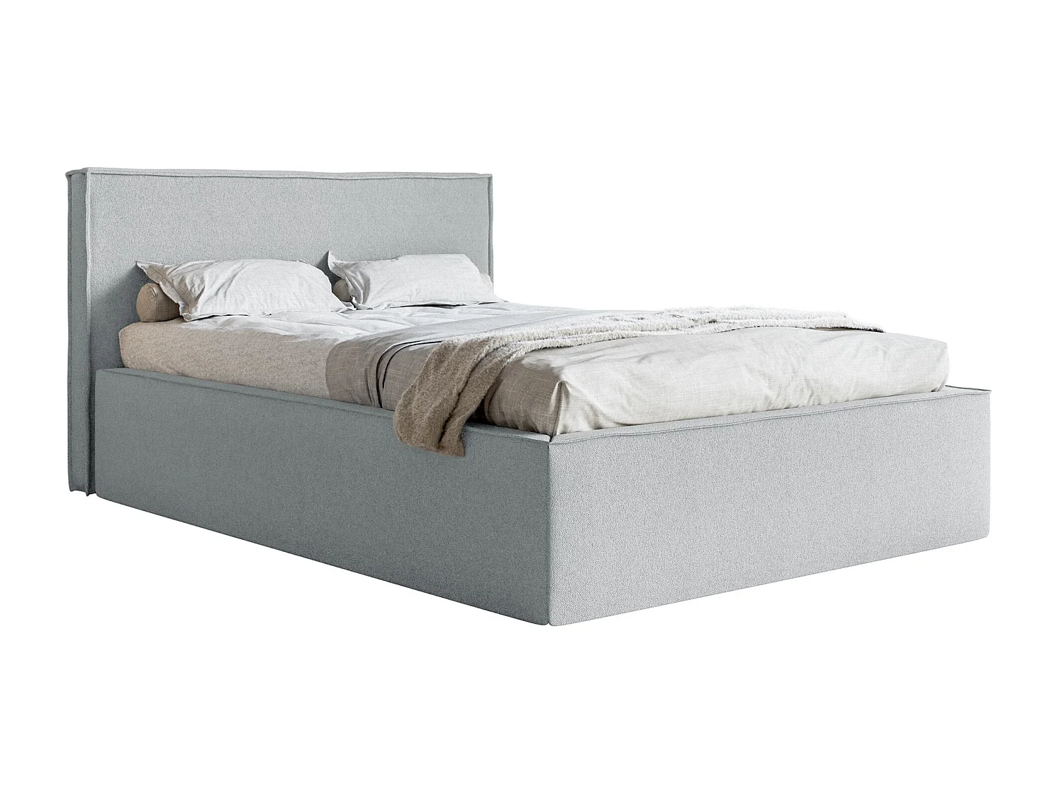 Lit capitonné double - 140x200 cm - en tissu chenille gris - LUCERA