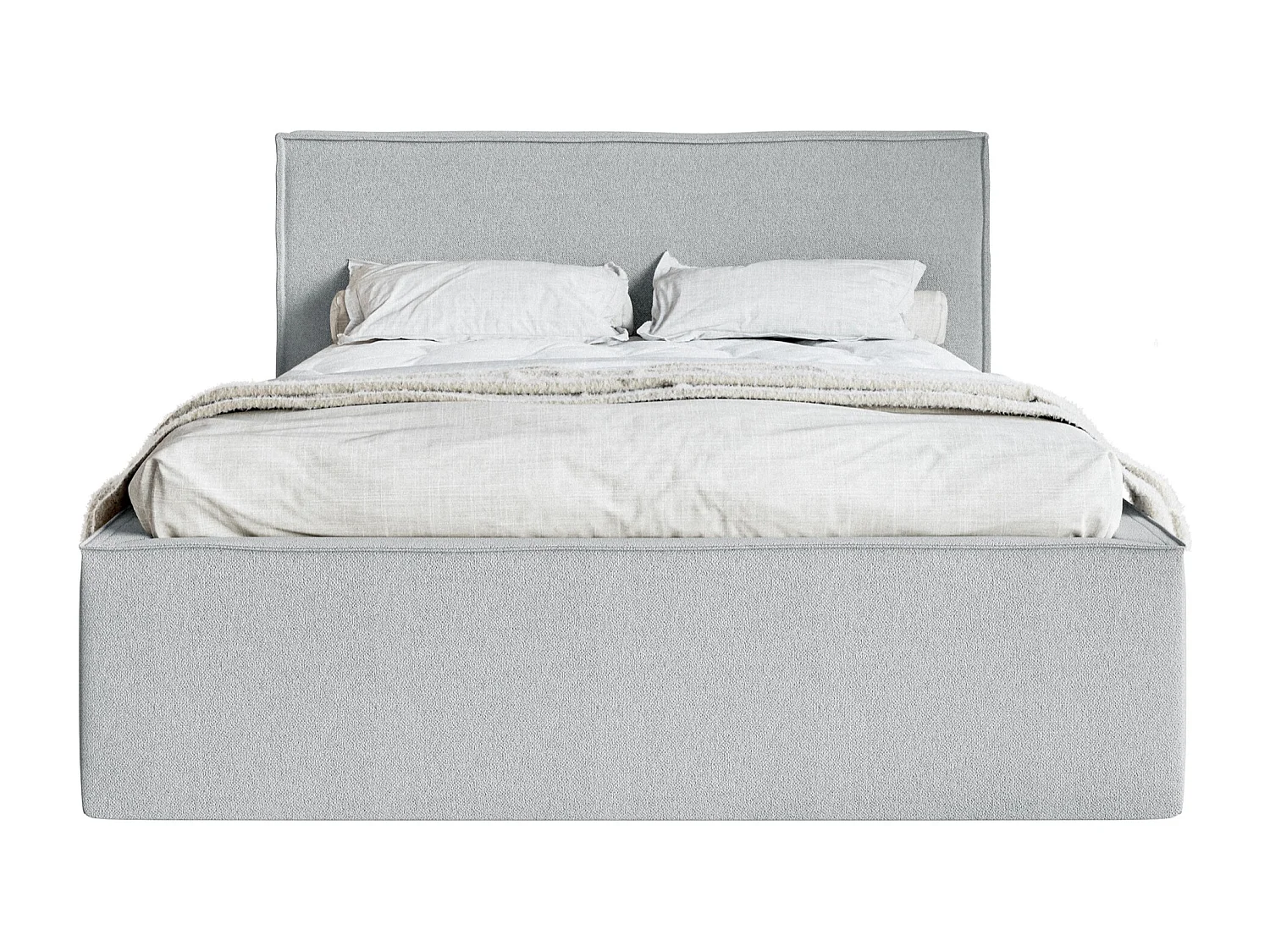 Lit capitonné double - 140x200 cm - en tissu chenille gris - LUCERA