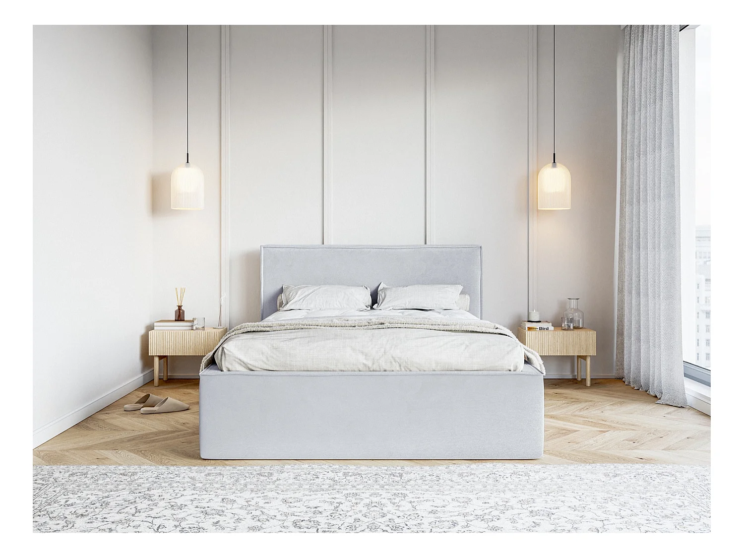Polsterbett mit Samtbezug und Stauraum - Hellgrau - 160x200 cm - LUCERA