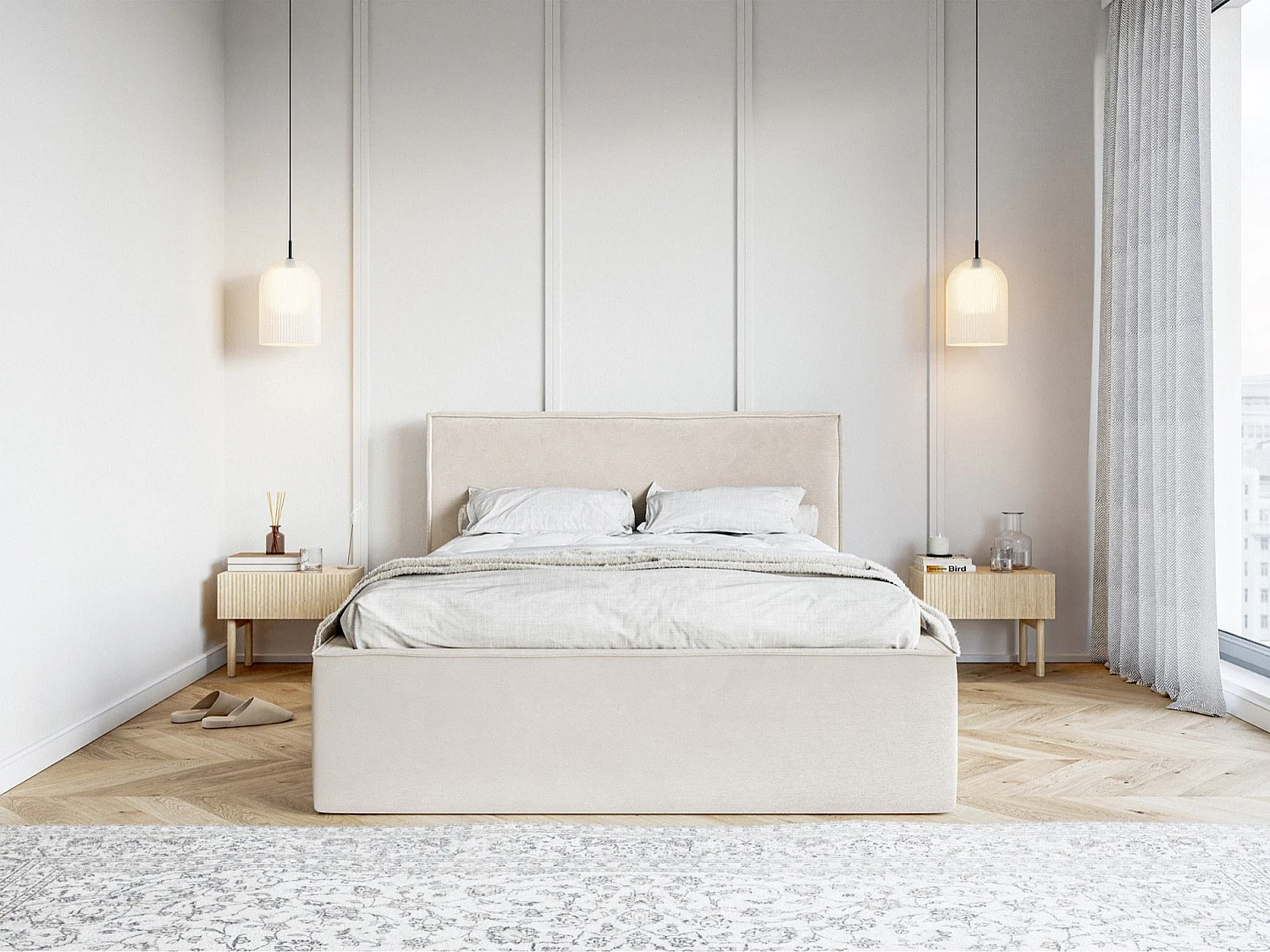 Tweepersoonsbed gestoffeerd - 180x200 cm - in greige fluweel - LUCERA