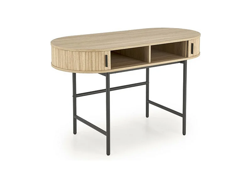 Escritorio ovalado de madera y metal con puertas correderas Davy